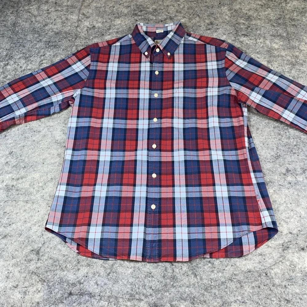 J. Crew Button Down‎ Shirt Men's Large Blue Plaid Casual Preppy Pocket Slim Fit